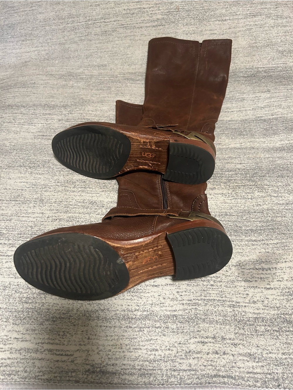 UGG womensChestnut Leather Mid-Calf Buckle Boots